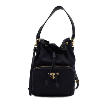 PRADA Bella Goldmetall Tessuto Bucket-Tote Bag Schwarz 1BH038 159693228 [P]