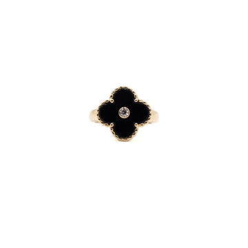 Van Cleef & Arpels 18K Yellow Gold Onyx 1P Diamond Vintage Alhambra Ring Size 8 AA66532 159702973 [P]