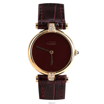 Cartier Must de Round Burgundy Pin Buckle 24MM Original Dial 7227108130 75684051 [P]