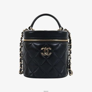 CHANEL Vanity Top Handle Schwarz Gold 30er Ramskin R58P0TB6 159716996 [P]