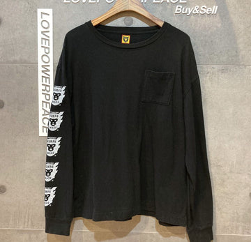 HUMAN MADE Langarm Rundhals T-Shirt mit Arm-Logo Druck Schwarz D032905 148409589 [P]