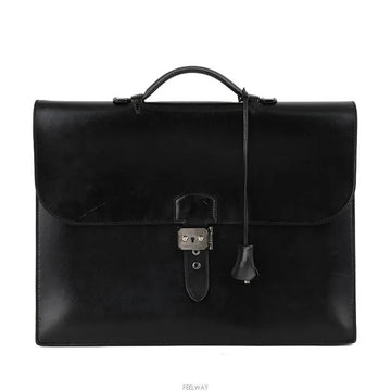 HERMES Sakadepeche 41 Schwarz mit Silberbeschlag 7223162626 75875428 [P]