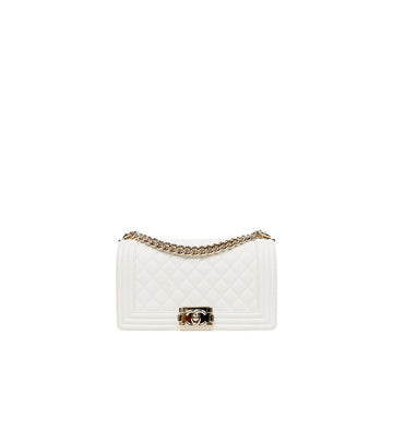 CHANEL Weiße Kaviar Boy Bag Innenchip 67283 159798838 [P]