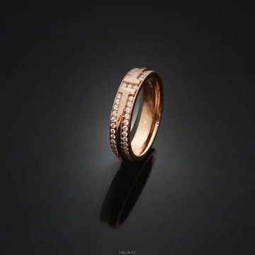Tiffany & Co T Narrow Ring 18K Rose Gold Full Pavé Diamond Size 12 4.5MM 7247754807 76033478 [P]