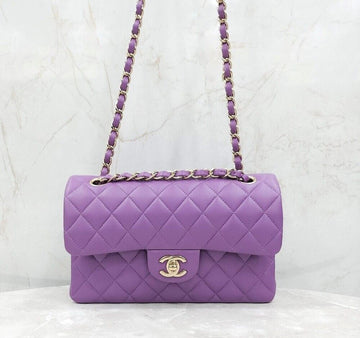 CHANEL パープル クラシック スモール ショルダーバッグ シャンパンゴールド A01113 150626696 [P]