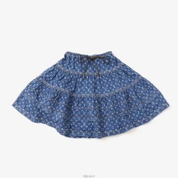 Louis Vuitton Denim Tiered Skirt Monogram Size 34 7760175070 149398605 [P]