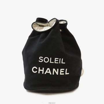 CHANEL Novelty Drawstring Bucket Backpack Black Canvas 7706916146 144350645 [P]
