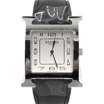 HERMES H Hour Herrenuhr mit weißem Zifferblatt und schwarzem Lederarmband AA67304 159884613 [P]