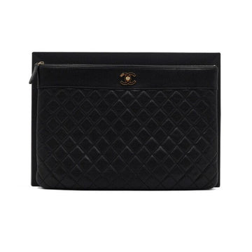 CHANEL Mademoiselle CC große Clutch aus schwarzem Leder A80993 159886723 [P]