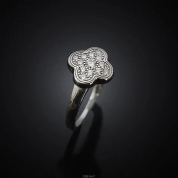 Van Cleef & Arpels 18K Sweet Alhambra Diamond White Gold Ring 8th Size 3MM 7241760554 75683722 [P]