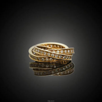 CARTIER 18k トリニティ フルダイヤ 18K イエローゴールド 49号 3MM 7241753794 75683728 [P]