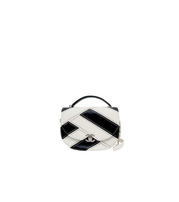 CHANEL Black White Leather Quilted Crossbody Bag 66055 160072237 [P]