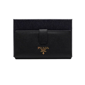 Prada Black Saffiano Leather Long Wallet with Gold-tone Logo Snap 1MV025 160074718 [P]