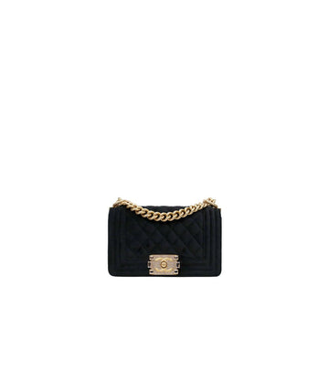 CHANEL Black Small Gold Trim Velvet Boy Bag 67678 160103677 [P]