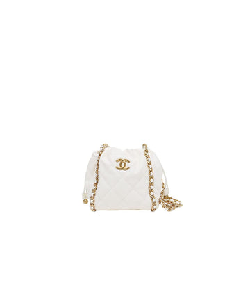 CHANEL Weiße gestepptes Schultertasche mit CC und goldener Kette 67679 160103682 [P]