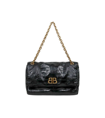 BALENCIAGA Schwarze mittelgroße Krokodil Monaco Tasche 67669 160103684 [P]