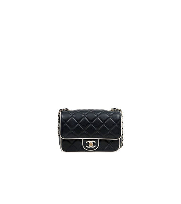 CHANEL Zweifarbiges Lammleder Quilted CC Flap Schultertasche 65241 160103683 [P]