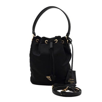 PRADA Mini Bucket Tote Bag aus Re-Nylon Schwarz mit goldfarbenem Dreieckslogo 1978 Re-Edition 1BE067 160108535 [P]
