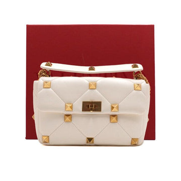 Valentino Large Roman Stud Chain Shoulder Bag and Crossbody in White Leather 28CM 156712445 [P]