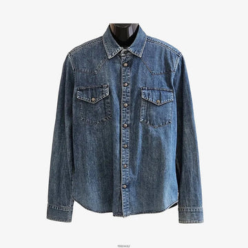 CHROME HEARTS Lederpatch Western Shirt Jacket L Denim NWM9DTPJ 160113378 [P]