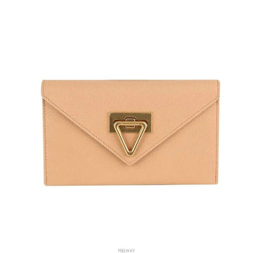 Bottega Veneta Triangular Buckle Logo Flap Long Wallet Beige 666947V12M12700 138377805 [P]