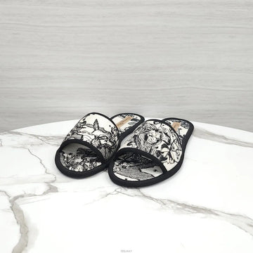 Dior Zodiac Embroidered Cotton Slide Slipper 160167529 [P]