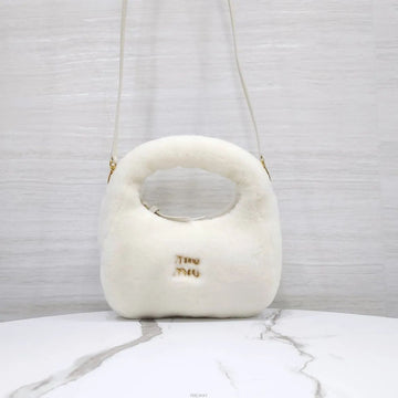 Miu Miu Wander Wool Shearling Small Hobo Bag 5BC125 160184677 [P]