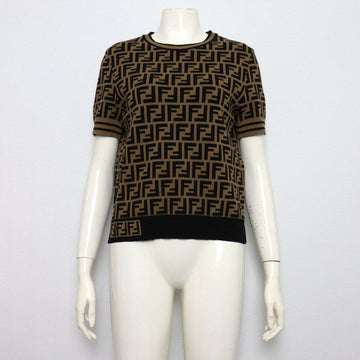 FENDI Klassischer Kurzarm Damen Strickpullover mit FF-Motiv, Braun, 67118 160185643 [P]