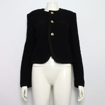CELINE 3-Knopf Jacke aus schwarzem Bouclé-Tweed mit goldenen Details 2V00C764L 160186109 [P]
