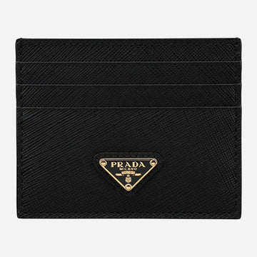 Prada Saffiano Triangle Card Case Black 160191759 [P]