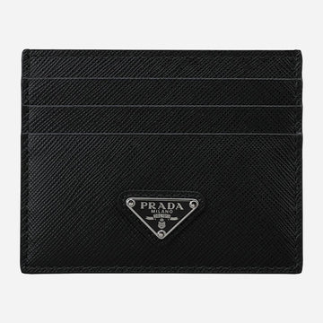 Prada Saffiano Triangle Card Case Black Silver 1MC025 QHH F0632 160192337 [P]