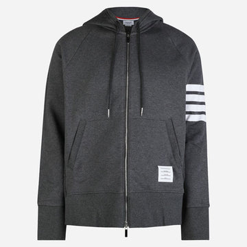THOM BROWNE ダークグレーの斜めフードジップアップ 160192773 [P]