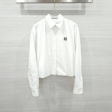Miu Miu Embroidered Logo Low-Cut Hem Poplin Shirt White MK1659 160193473 [P]