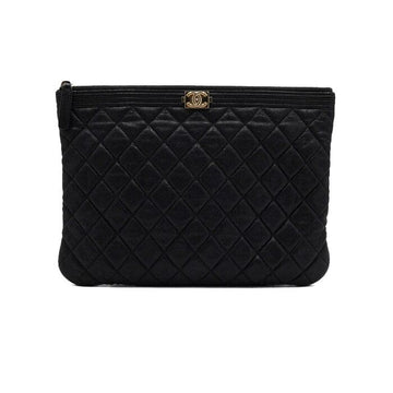 CHANEL ブラックカーフスキンミディアムゴールドボーイクラッチバッグ A84406 160264149 [P]
