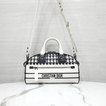 DIOR Reißverschluss Bowling Bag Klein Schwarz Weiß Hahnentritt M6209BMRB 160198662 [P]