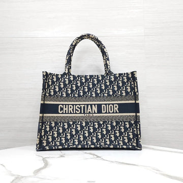 Dior Book Tote Medium Bag Ecru Blue Oblique Embroidery M1296ZRIW 160198726 [P]