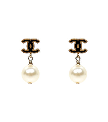 CHANEL Perlen-Drop Ohrringe Schwarz Gold 61344 160199654 [P]