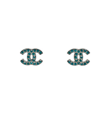 CHANEL Blaue Kristall CC Silber Ohrringe 64334 160199865 [P]