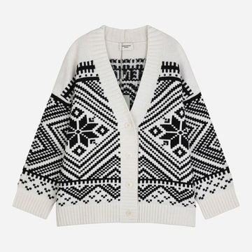 MAXMARA グラフィック インタージャカード ウール カーディガン ネイビー ブルー 004 160203571 [P]