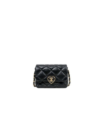 CHANEL Schwarze Lammleder Herz Drehverschluss Klappenschultertasche 68019 160263734 [P]