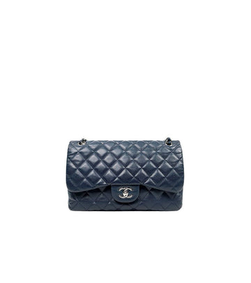 CHANEL ネイビー ラージ キャビア クラシックバッグ ダブルフラップ 67475 160263737 [P]