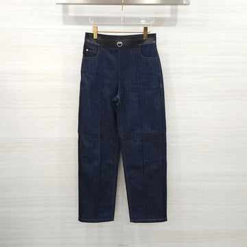 Hermes Dark Blue Denim Pants with Lambskin Details 160264130 [P]