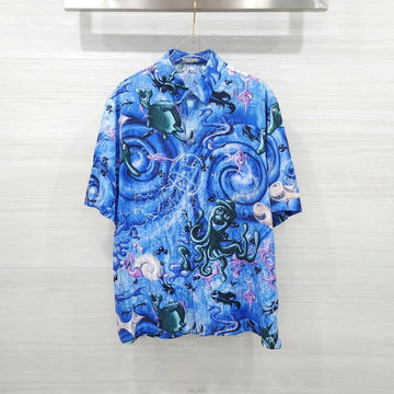 Dior Ken Sharp Oblique Sea Life Short Sleeve Silk Shirt 033C508A5196 160264287 [P]