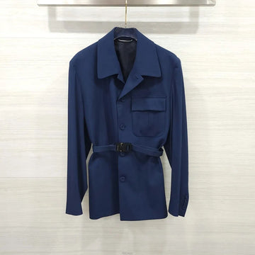 Dior Belted Jacket with CD Buckle in Wool Blend Navy 193C262A5173 160264383 [P]