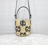 GUCCI Woven Mini Bucket Bag Natural Black 816284 157180367 [P]