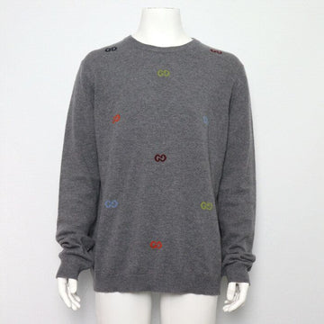 Gucci Gray 100% Cashmere Embroidered Logo Intarsia Men's Knit 833668 160340470 [P]