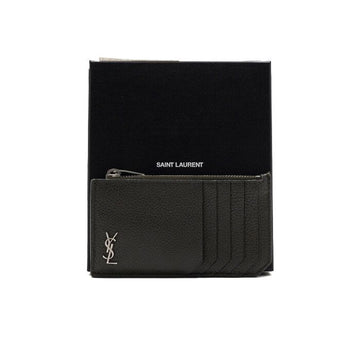 Saint Laurent Cassandra Fragments Zip Card Holder Dark Khaki Grain Leather 629899 160387759 [P]