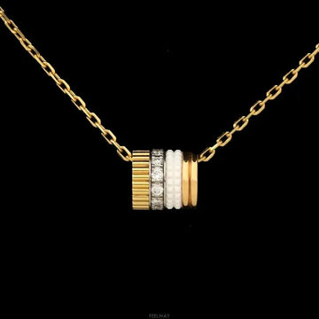BOUCHERON Quattro Weißes Edition Anhänger S 18K Kombi Keramik Diamant Halskette JPN00700 160406974 [P]