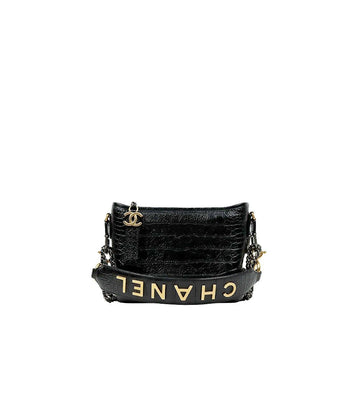 CHANEL ブラック スモール ストラップ ロゴ クロコダイル ガブリエル ホーボーバッグ 65206 160409699 [P]