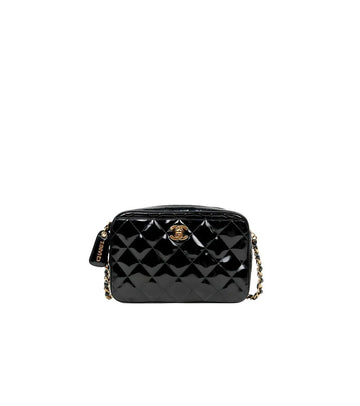 CHANEL ブラック パテント キルティング チェーン ショルダーバッグ 67741 160409719 [P]